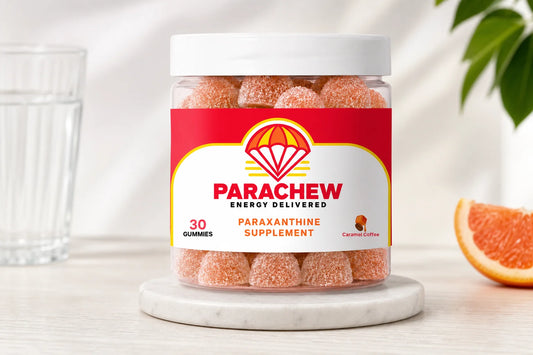 Parachew paraxanthine gummies on a morning desk beside a coffee cup representing the coffee quitting decision tree