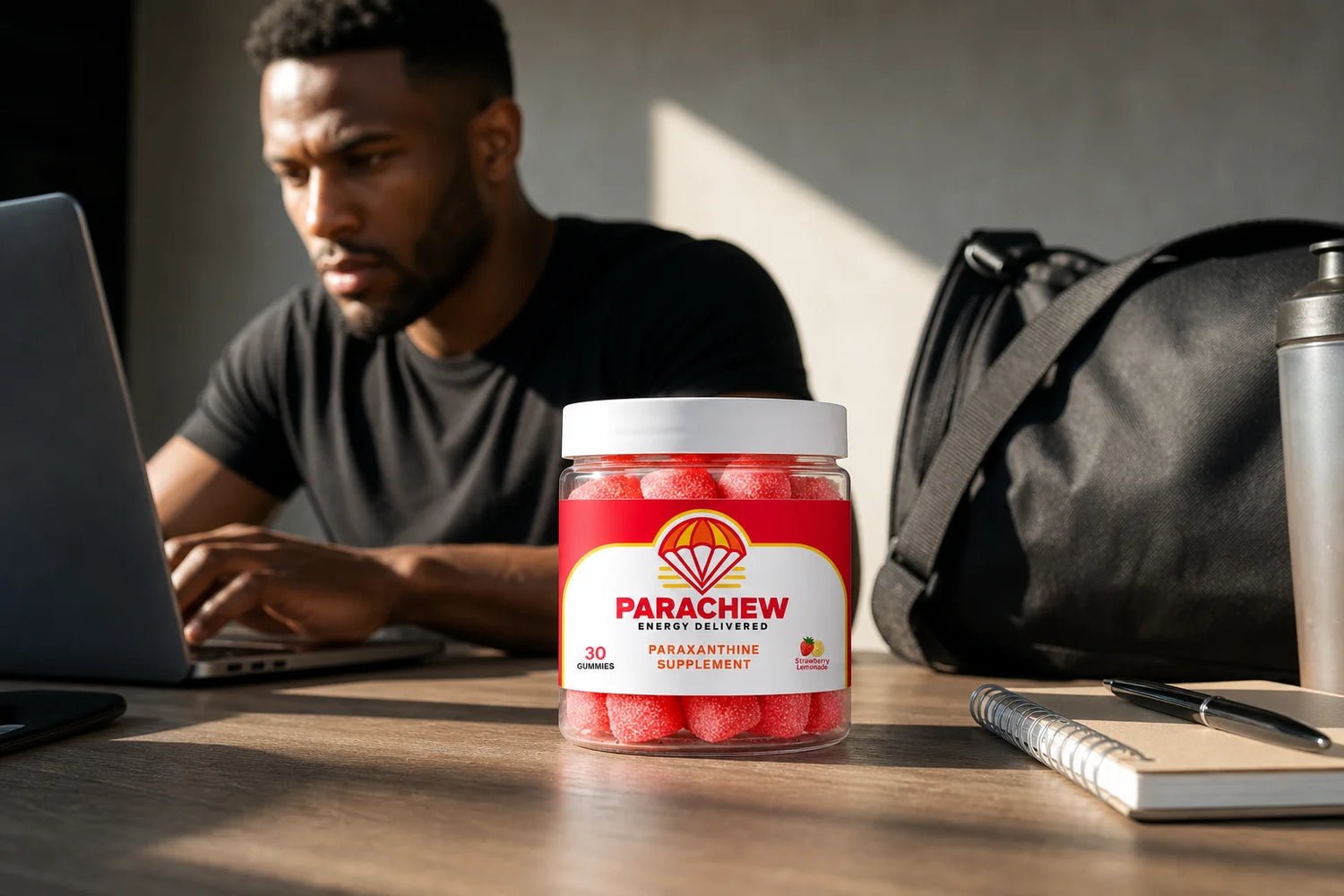 Athlete at performance workspace with Parachew paraxanthine supplement asking is paraxanthine better than caffeine
