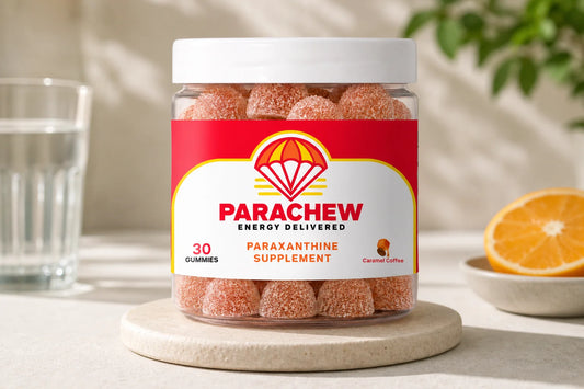 Parachew paraxanthine gummies on a morning desk for replacing morning coffee with paraxanthine
